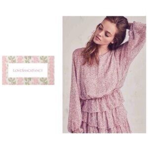 LOVESHACKFANCY Silk Floral Print Nellie Pink Ruffle Dolman Blouse Size Small